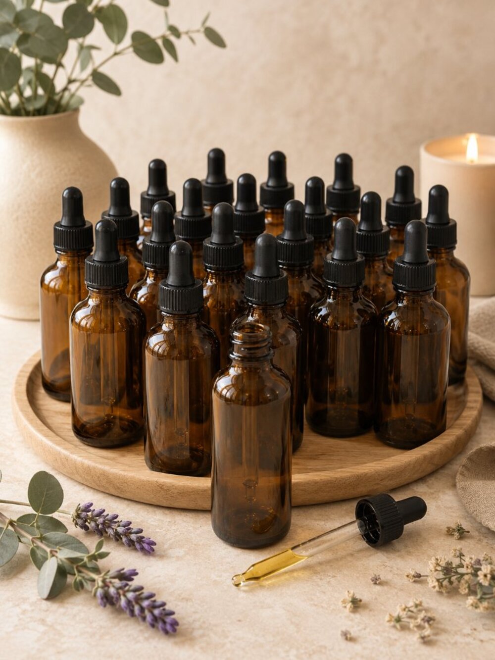 Amber Glass Dropper Bottles 2 oz Set of 18 Apothecary Essential Oil Bottles
